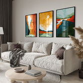 3 Piece Framed Sun and Mountain Canvas Wall Art | Yedwo